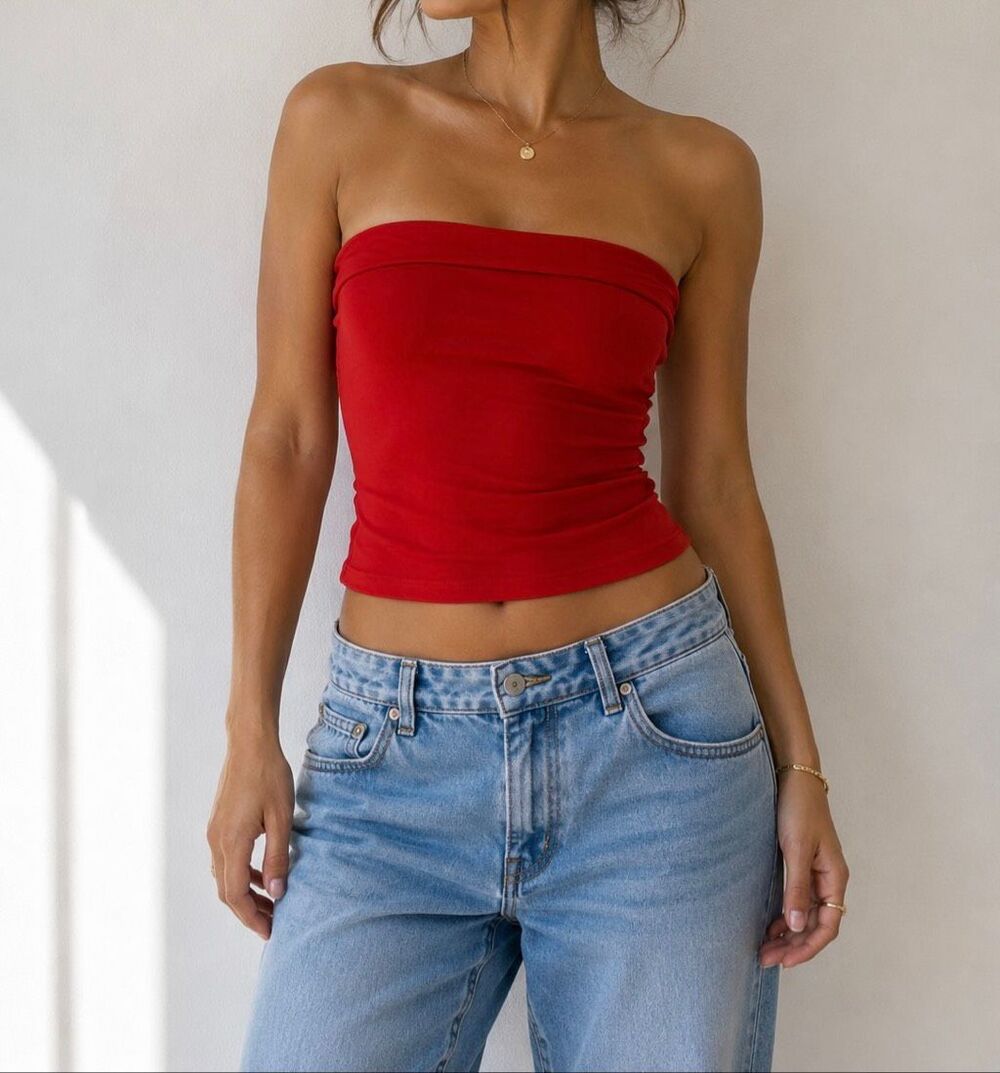 Suuksess Red Strapless Tube Top Size S Stretch Y2K Going Out Basic